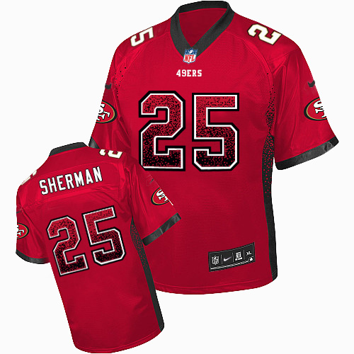 Nike 49ers #25 Richard Sherman Red Team Color Men's Stitched NFL Elite Drift Fashion Jersey - Click Image to Close